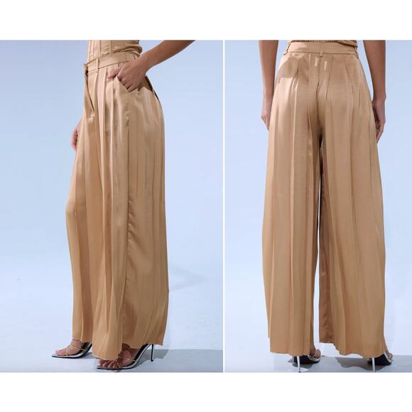 AKIRA Hansel Mocha Satin Palazzo Pant Women's sz. S - Picture 2 of 10